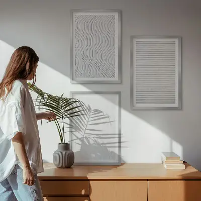 Wanddecoratie set schilderijen met lichte zandstructuren