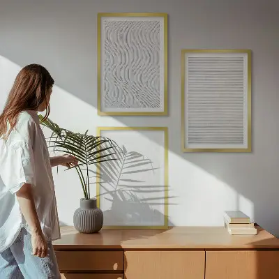 Wanddecoratie set schilderijen met lichte zandstructuren