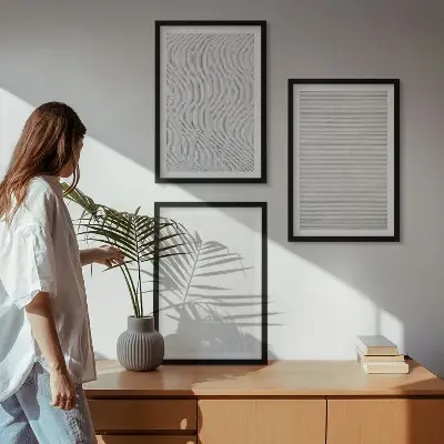 Wanddecoratie set schilderijen met lichte zandstructuren