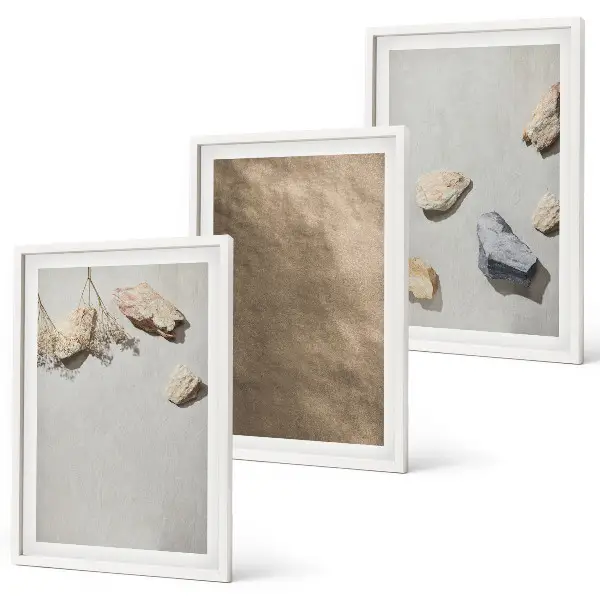 Wanddecoratieset schilderijen met natuurlijke strandstenen structuur