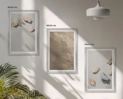 Wanddecoratieset schilderijen met natuurlijke strandstenen structuur