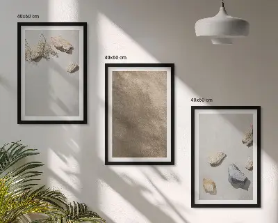 Wanddecoratieset schilderijen met natuurlijke strandstenen structuur