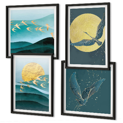 Set van posters met lijst Stijlvolle landschappen met vogels