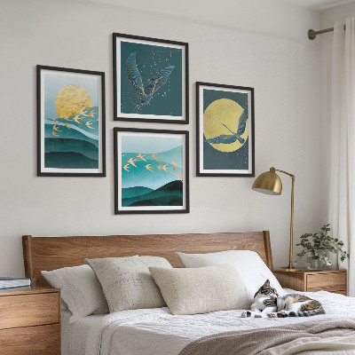Set van posters met lijst Stijlvolle landschappen met vogels