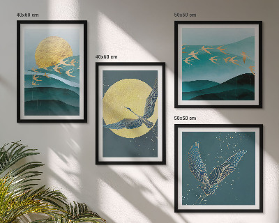Set van posters met lijst Stijlvolle landschappen met vogels
