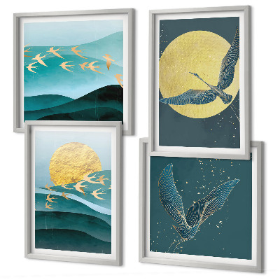Set van posters met lijst Stijlvolle landschappen met vogels