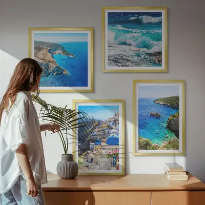 Griekse uitzichten op Santorini Oia meerluik in lijst
