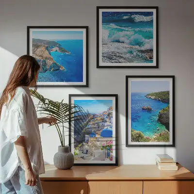 Griekse uitzichten op Santorini Oia meerluik in lijst