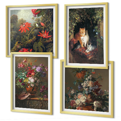 Set van posters met lijst Vintage bloemen, katten, planten