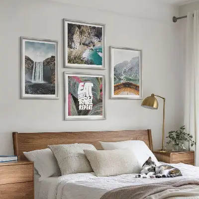 Wanddecoratie waterval en bergen meerluik in lijst