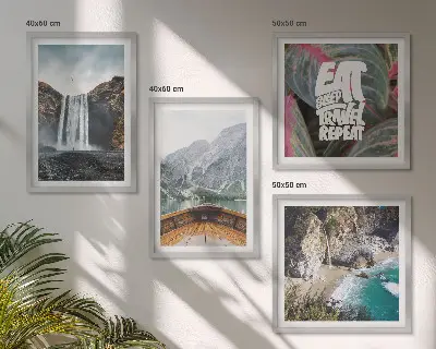 Wanddecoratie waterval en bergen meerluik in lijst