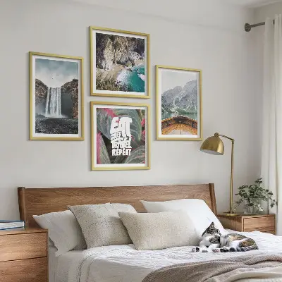 Wanddecoratie waterval en bergen meerluik in lijst