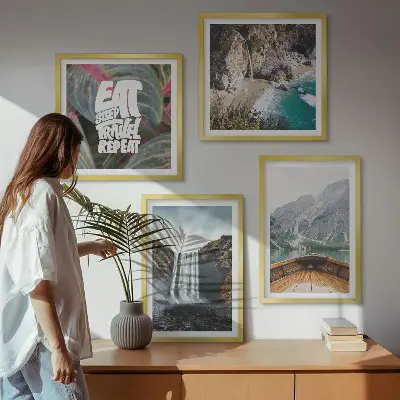 Wanddecoratie waterval en bergen meerluik in lijst