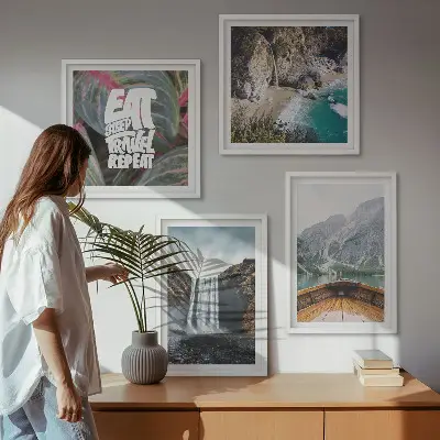 Wanddecoratie waterval en bergen meerluik in lijst