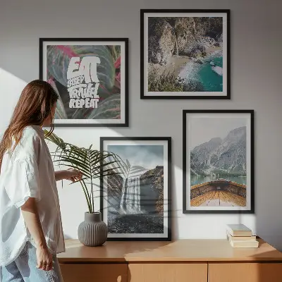 Wanddecoratie waterval en bergen meerluik in lijst