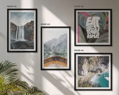 Wanddecoratie waterval en bergen meerluik in lijst