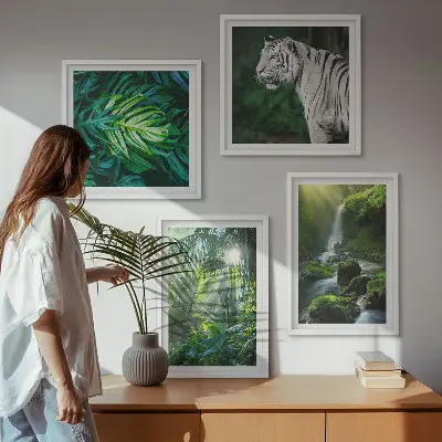 Jungle Witte Tijger Waterval poster set met lijst