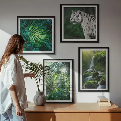 Jungle Witte Tijger Waterval poster set met lijst