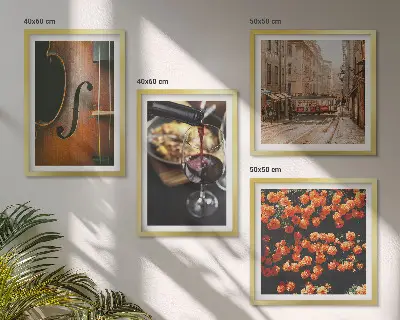 Vintage bloemen straat en viool meerluik in lijst