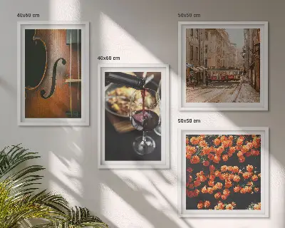 Vintage bloemen straat en viool meerluik in lijst