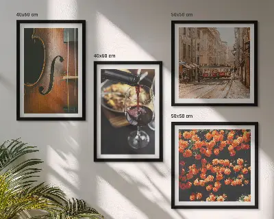 Vintage bloemen straat en viool meerluik in lijst