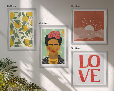 Set van posters met lijst Citroenen inscriptie liefde landschap Frida