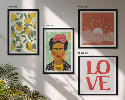 Set van posters met lijst Citroenen inscriptie liefde landschap Frida