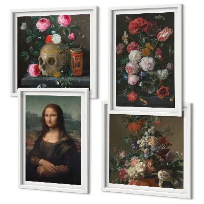 Meerluik in lijst Vintage bloemen schedel Mona Lisa