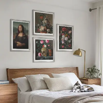 Vintage bloemen schedel Mona Lisa meerluik in lijst