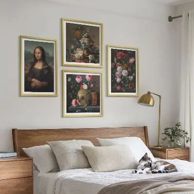 Vintage bloemen schedel Mona Lisa meerluik in lijst
