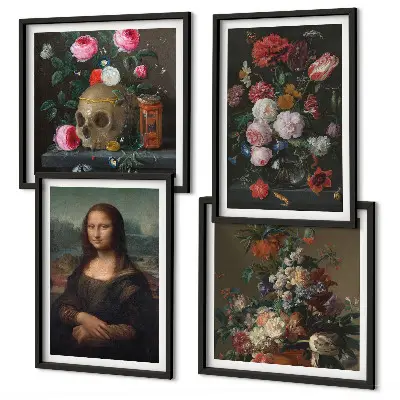 Vintage bloemen schedel Mona Lisa meerluik in lijst