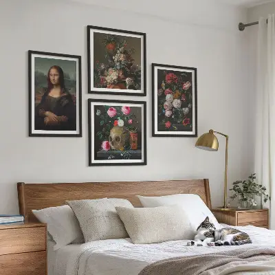 Vintage bloemen schedel Mona Lisa meerluik in lijst