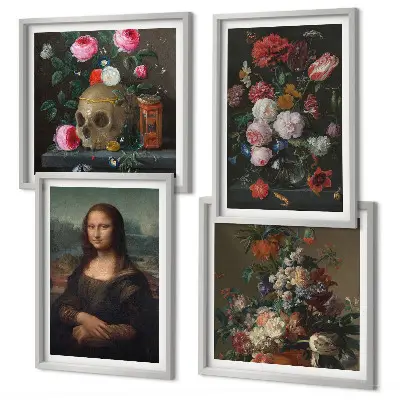 Vintage bloemen schedel Mona Lisa meerluik in lijst