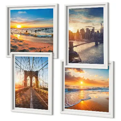 Set van posters met lijst Bruggen zonsondergangen stad