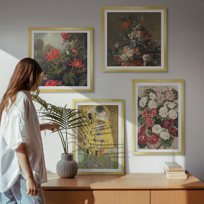 Set van posters met lijst Schilderij Bloemen van de boom van Klimt