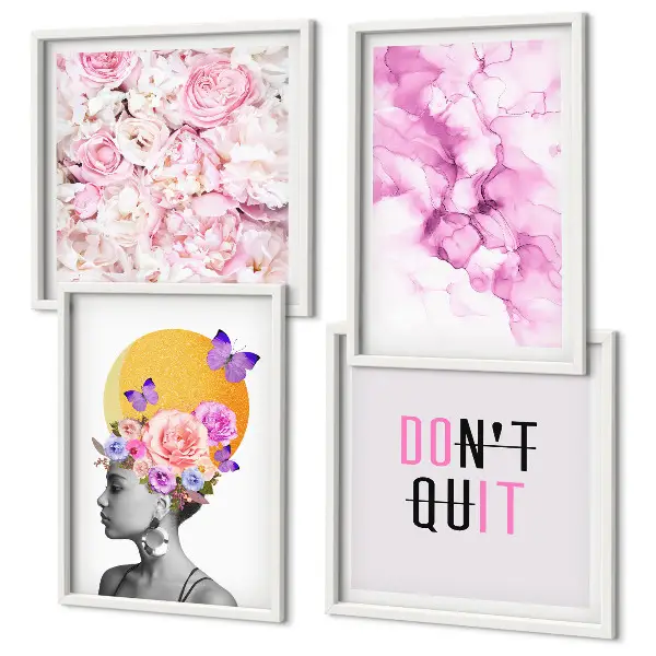 Abstract portret van een vrouw met bloemen set van posters met lijst