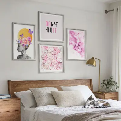 Abstract portret van een vrouw met bloemen set van posters met lijst