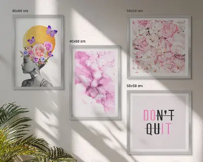 Abstract portret van een vrouw met bloemen set van posters met lijst