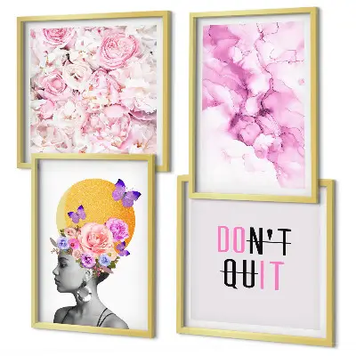 Abstract portret van een vrouw met bloemen set van posters met lijst