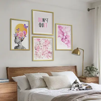 Abstract portret van een vrouw met bloemen set van posters met lijst