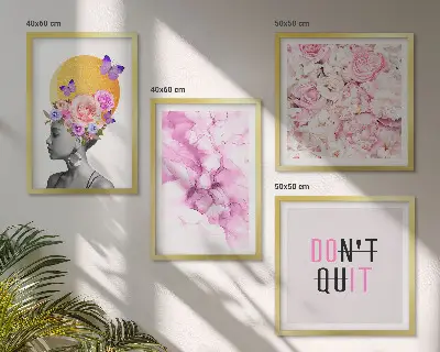 Abstract portret van een vrouw met bloemen set van posters met lijst