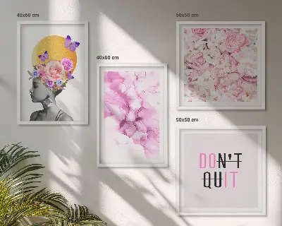 Abstract portret van een vrouw met bloemen set van posters met lijst
