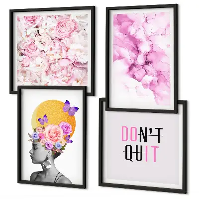 Abstract portret van een vrouw met bloemen set van posters met lijst
