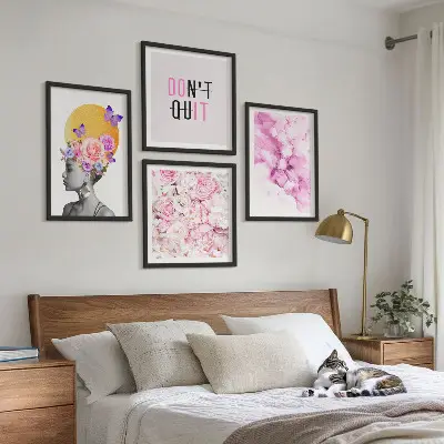 Abstract portret van een vrouw met bloemen set van posters met lijst