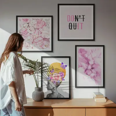 Abstract portret van een vrouw met bloemen set van posters met lijst