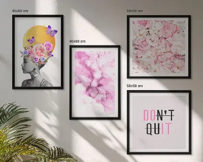 Abstract portret van een vrouw met bloemen set van posters met lijst