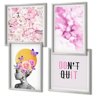 Abstract portret van een vrouw met bloemen set van posters met lijst