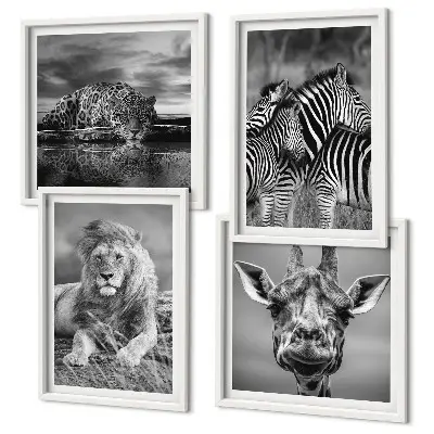 Meerluik in lijst Wilde dieren Leeuw Jaguar Giraffe Zebra's