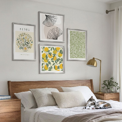 Set van posters met lijst Citroen, kruiden en bladeren