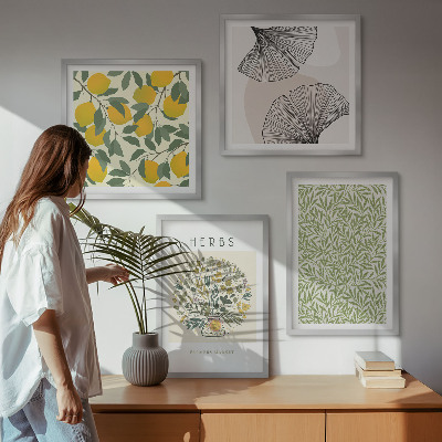 Set van posters met lijst Citroen, kruiden en bladeren
